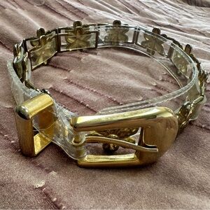 Vintage Clear Plastic and Brass tone Flower Embellished Belt